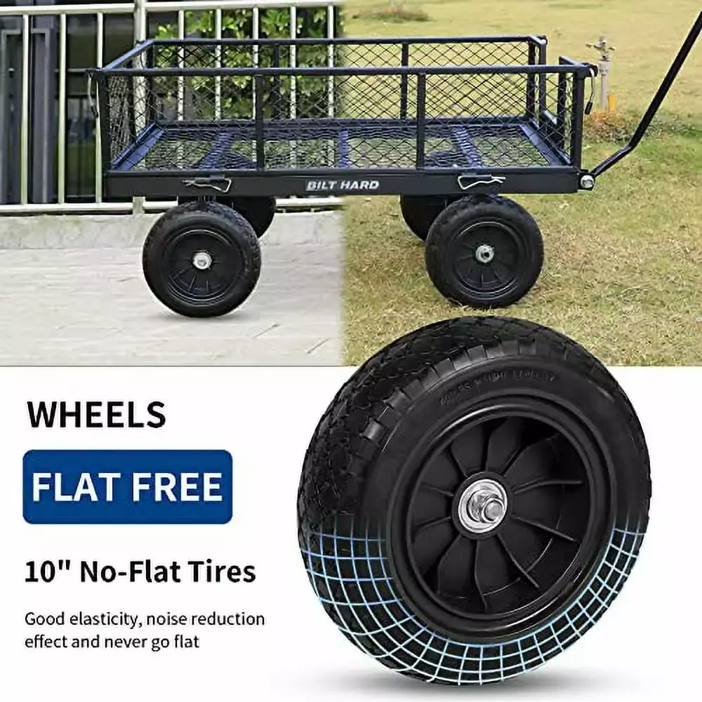 880 lbs 10 Flat Free Tires Steel Garden Cart 180 Rotating Handle Removable Sides 4 Cu.Ft Capacity 880