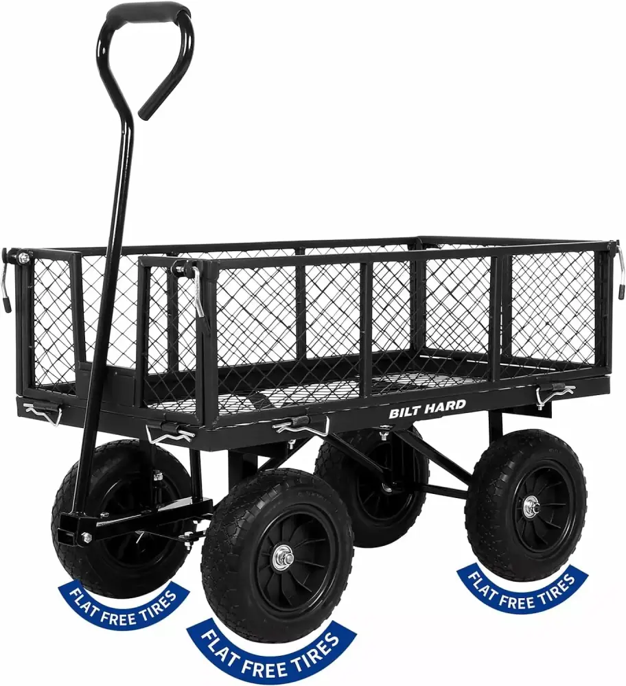 BILT HARD 400 lbs Steel Garden Cart 10 Flat Free Tires and Removable Sides 400