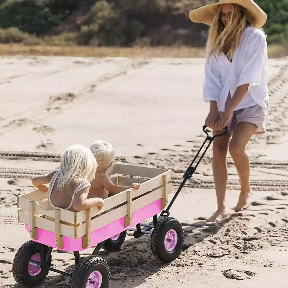 Glavbiku All Terrain Steel Outdoor Cargo Wagon Wood Railing Garden 39.3L Pink 39