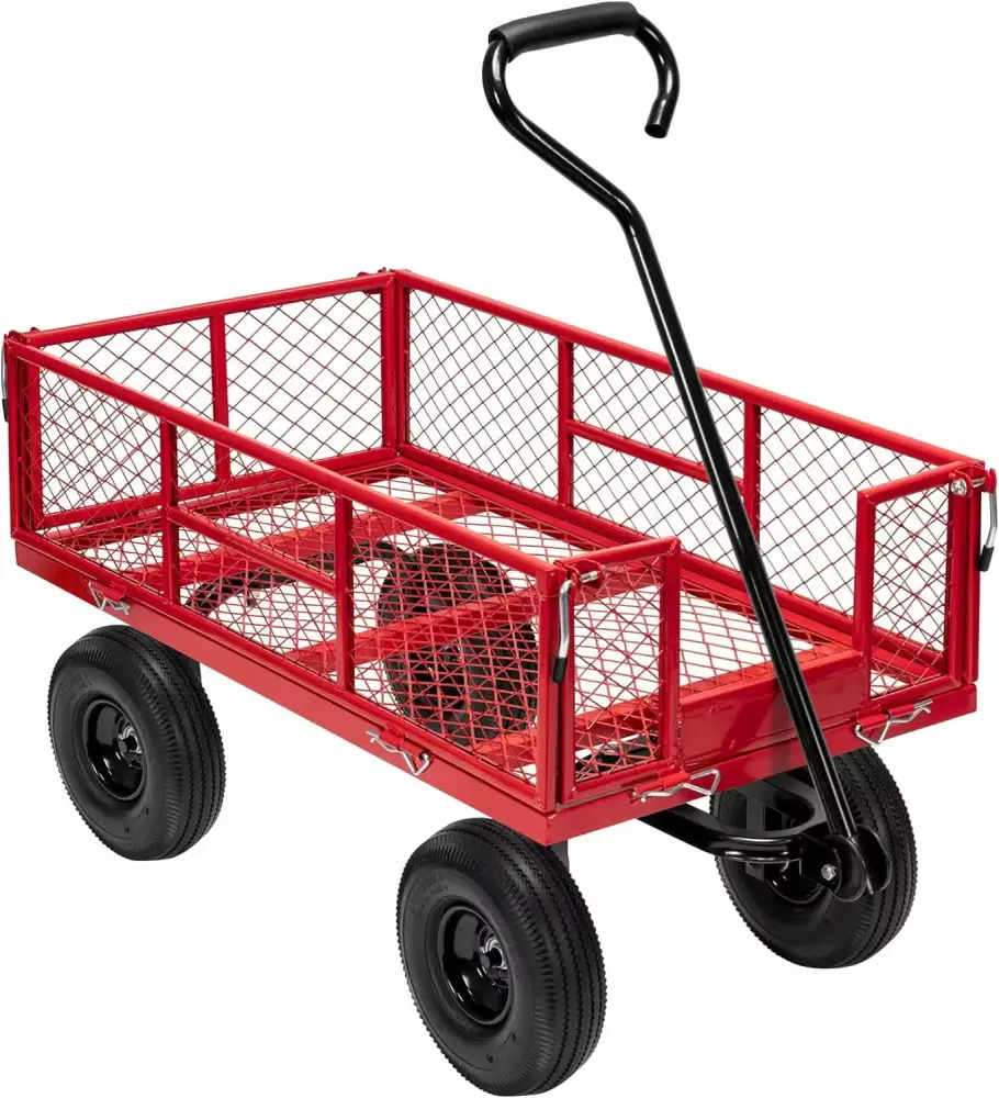 SPECSTAR Mesh Steel Garden Cart 880 lbs Capacity 38 x 21 Folding Utility Wagon 10 Inch Wheels