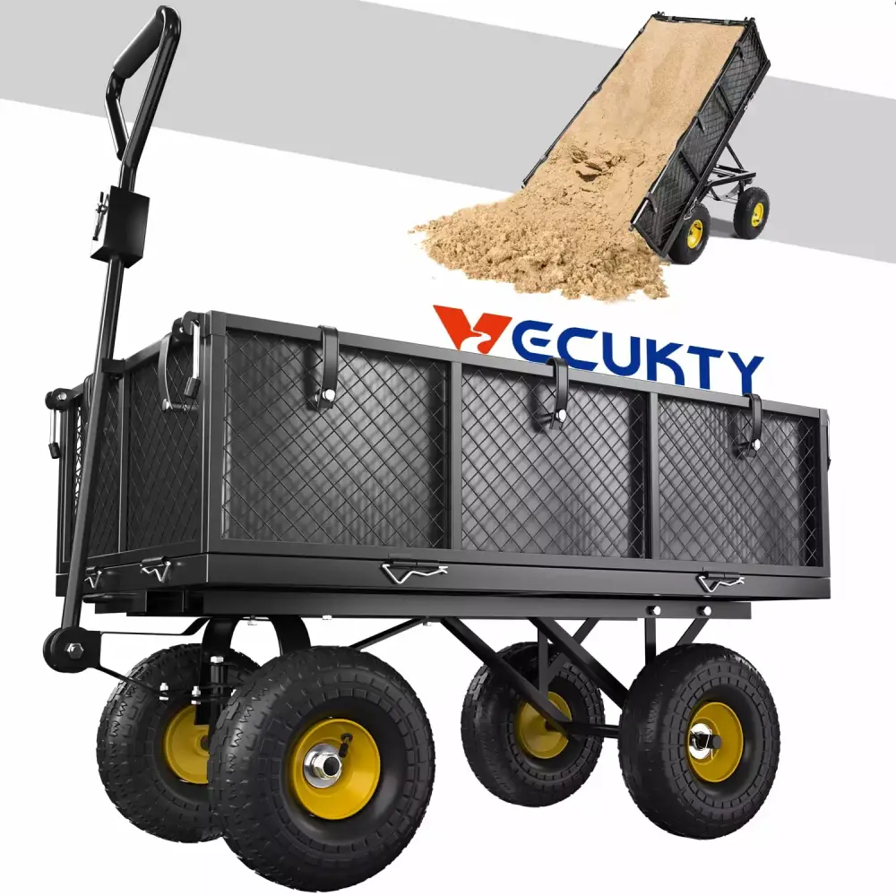 VECUKTY Heavy Duty Steel Dump Garden Cart Liner 600lbs 3 Cu ft Capacity