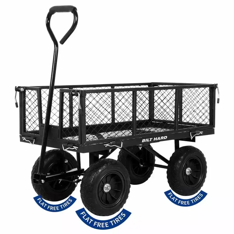 400 lbs 10 Flat Free Tires Steel Garden Cart 180 Rotating Handle and Removable Sides 4 Cu.Ft Capacity Utility Heavy Duty G...
