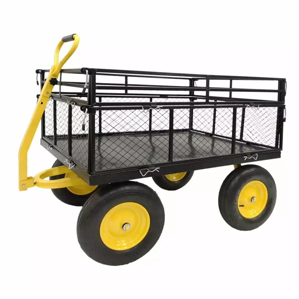 Heavy Duty Steel Garden Cart 1400 lbs Capacity Removable Mesh Sides and Convertible Flatbed Design 16 inch Tires