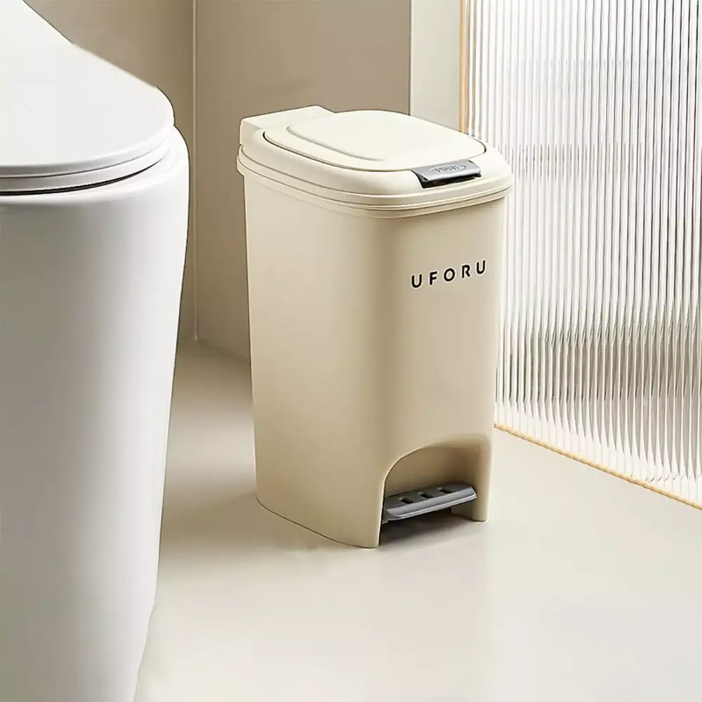 SHIMELE Slim Foot Pedal Trash Can Lid Small Spaces Odor Control Pet-Proof 8L