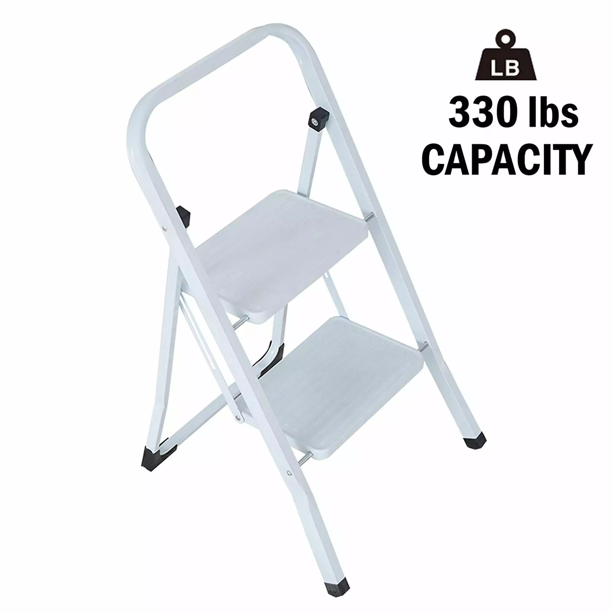 KARMAS PRODUCT Folding 2 Step Stool Featherweight White Steel Step Ladder 330 lb Capacity