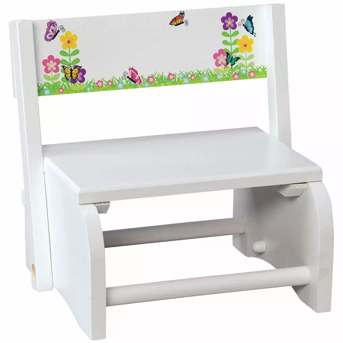Children's White Butterfly & Flower Step Stool Bathroom and Bedroom Fox Valley Traders