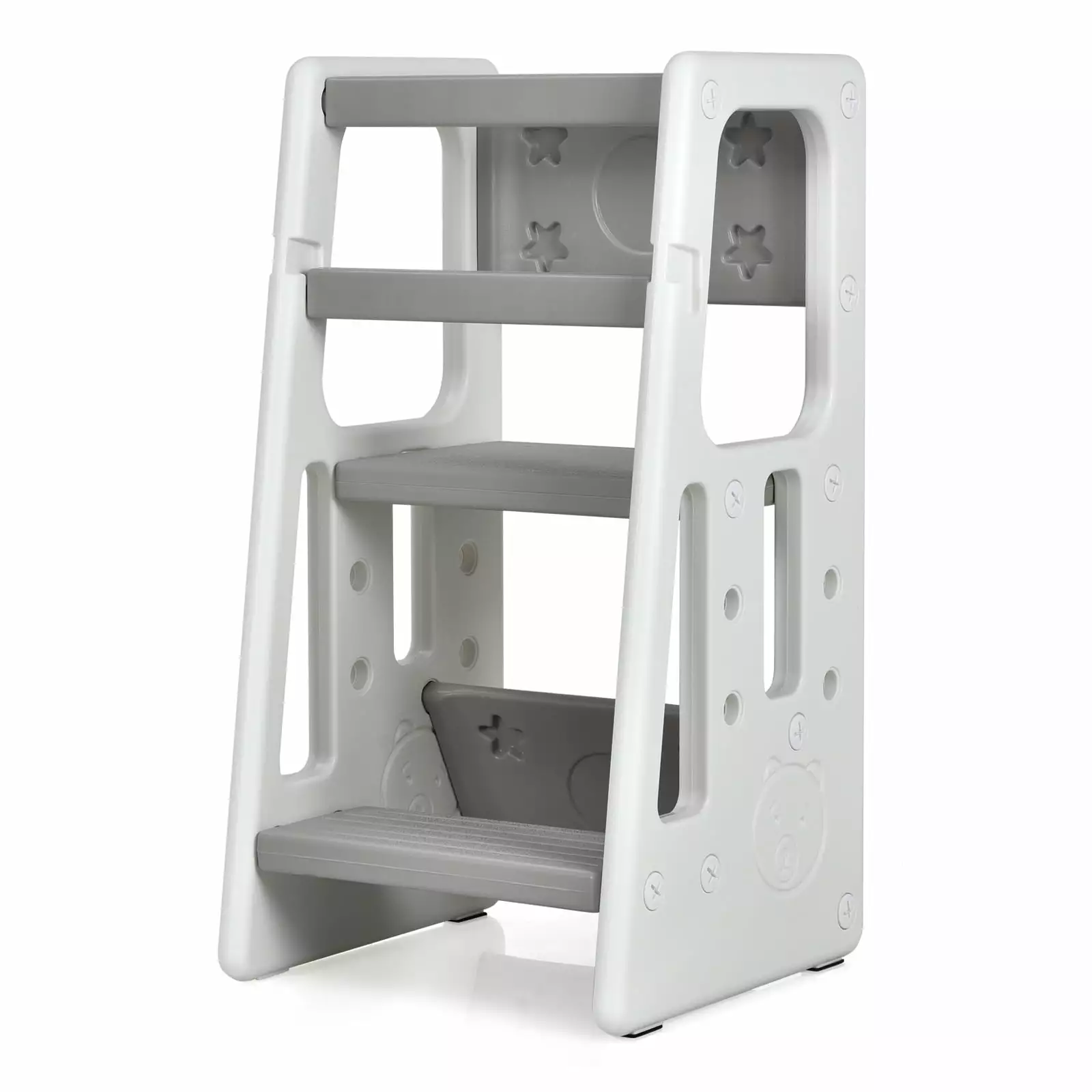 Infans Kids Kitchen Step Stool Double Safety Rails, Toddler Learning Stool Gray