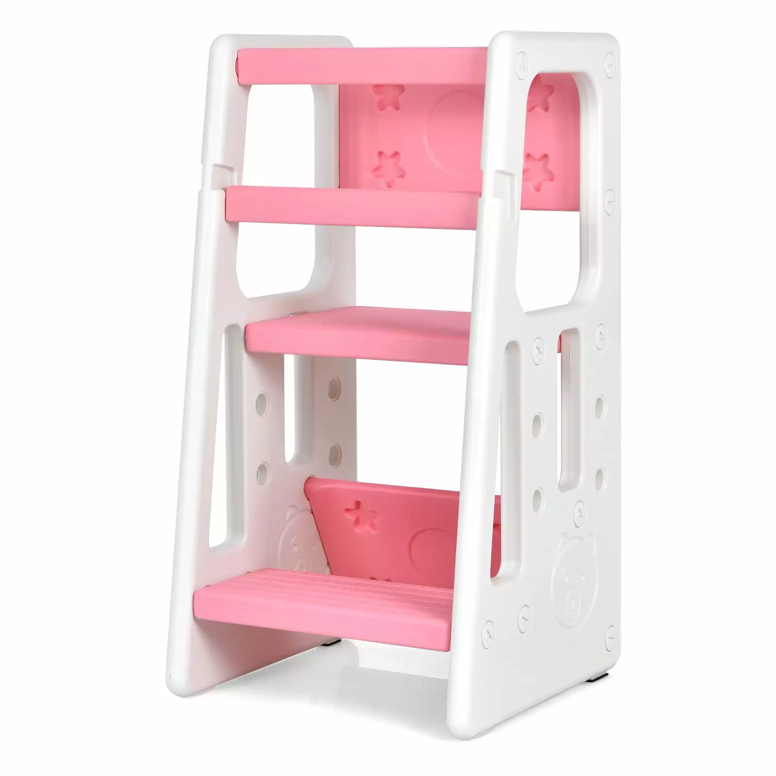 Infans Kids Kitchen Step Stool Double Safety Rails Toddler Learning Stool Pink