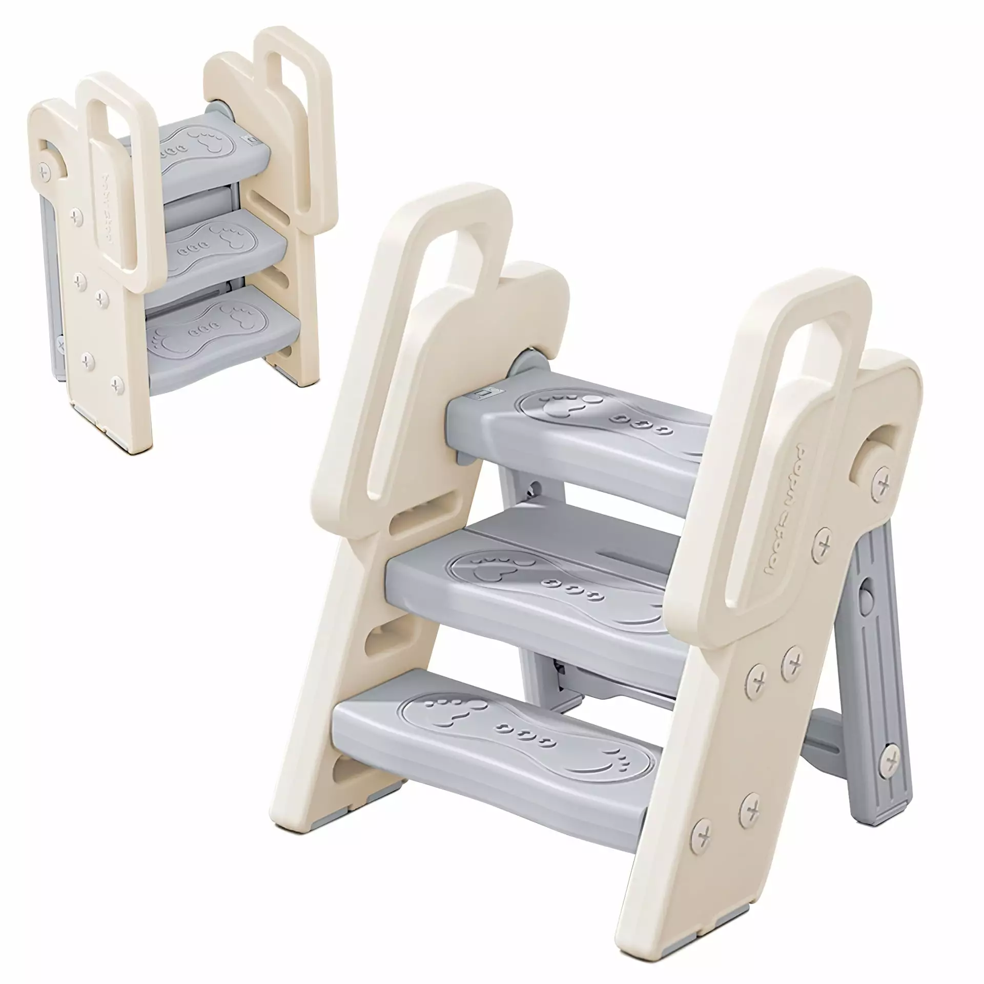 Foldable 3 Step Stool Bathroom Sink Safety Handles Adjustable Plastic Ladder UNCLE WU