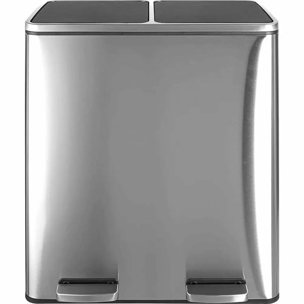 Pirecart 16 Gallon Dual Trash Can Stainless Steel Kitchen Garbage Can Step Recycle Bin 13