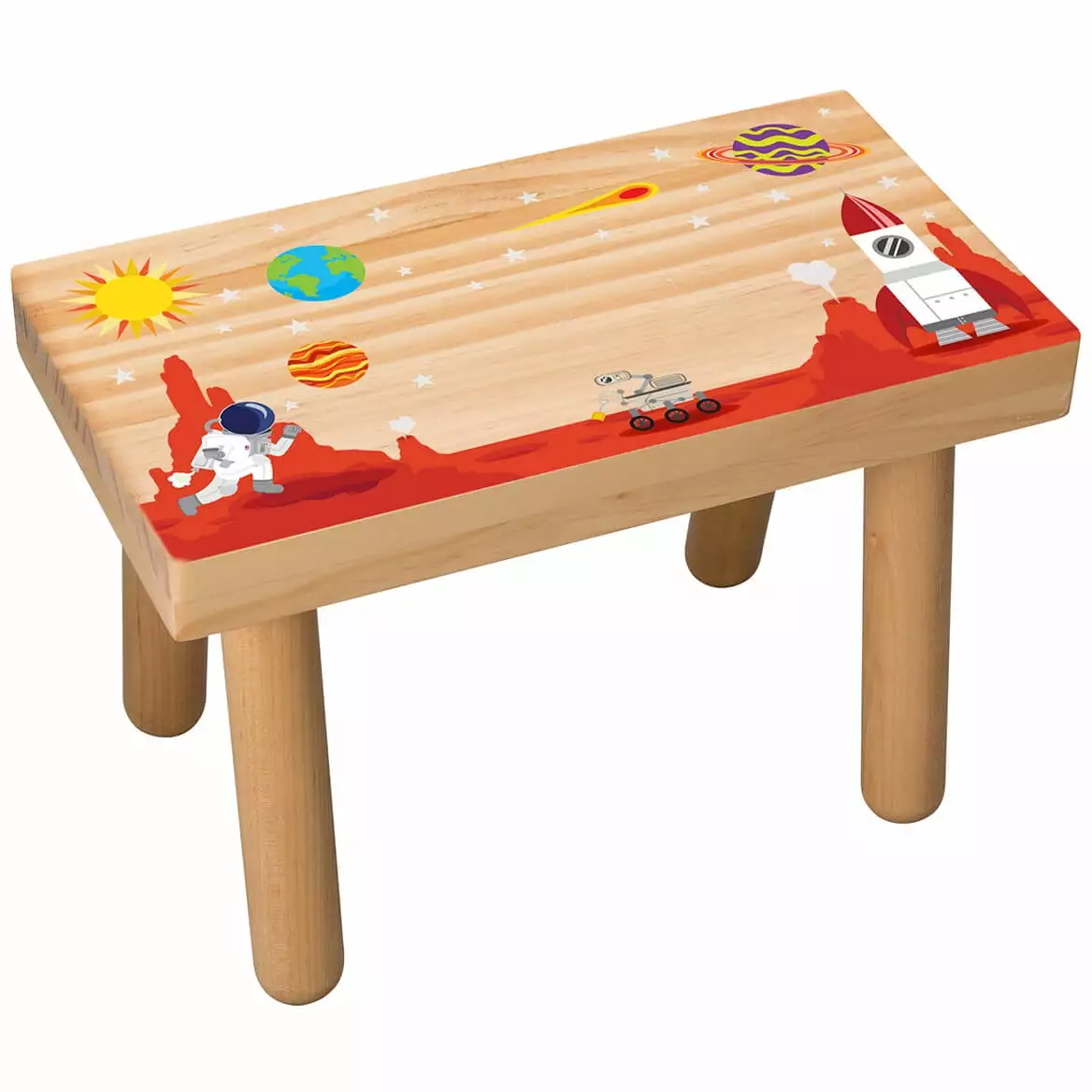 Children's Wooden Step Stool Space Galaxy Design - Sturdy Foot Stool Kids Fox Valley Traders