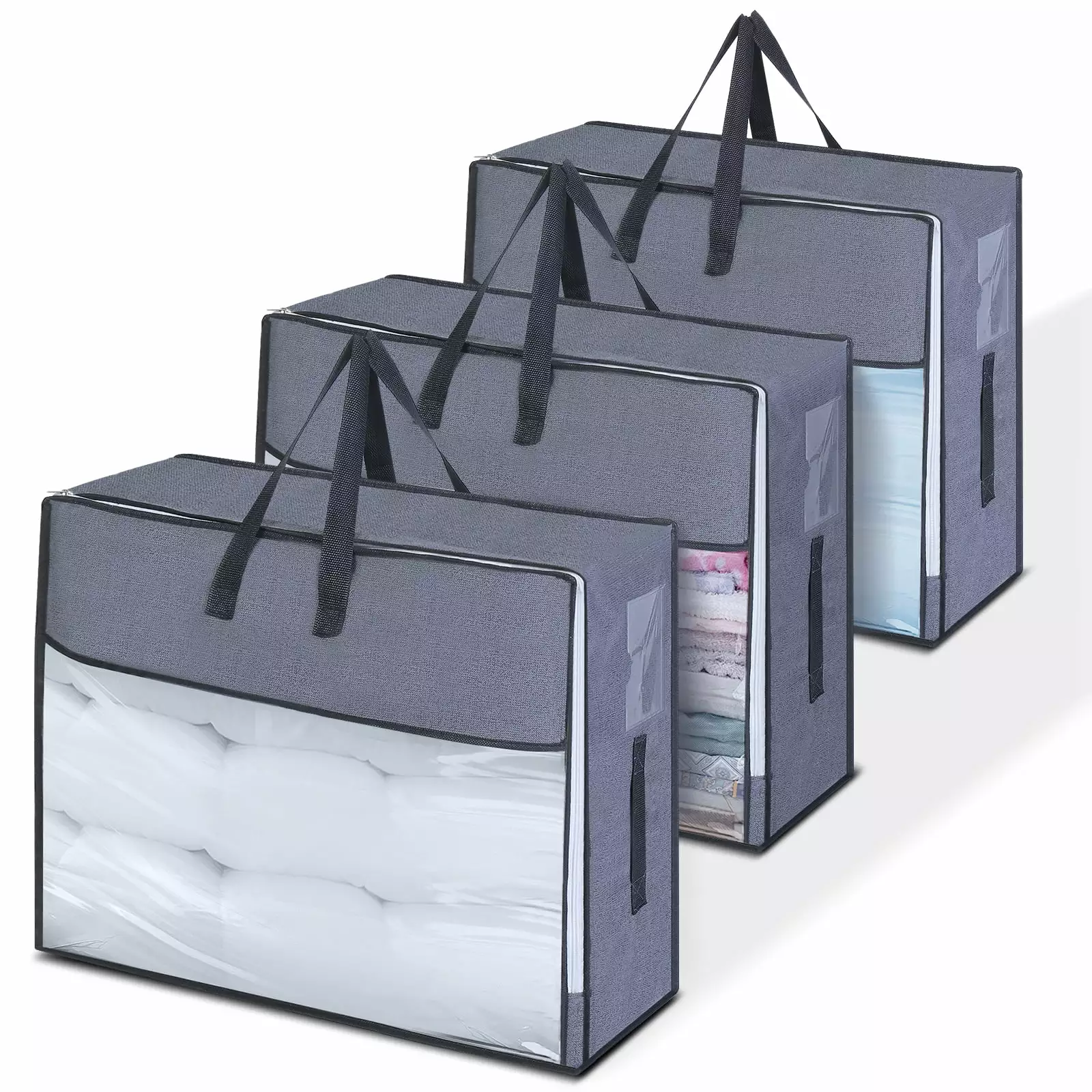 3PCS Large Capacity Clothes Storage Bags Clear Window Underbed Storage Blankets Bedding King Do Way