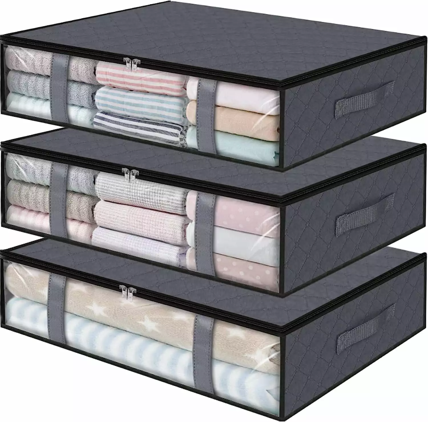 NEENCA 3 Pack Under Bed Storage Bags 45L Breathable Non Woven Blankets Pillows