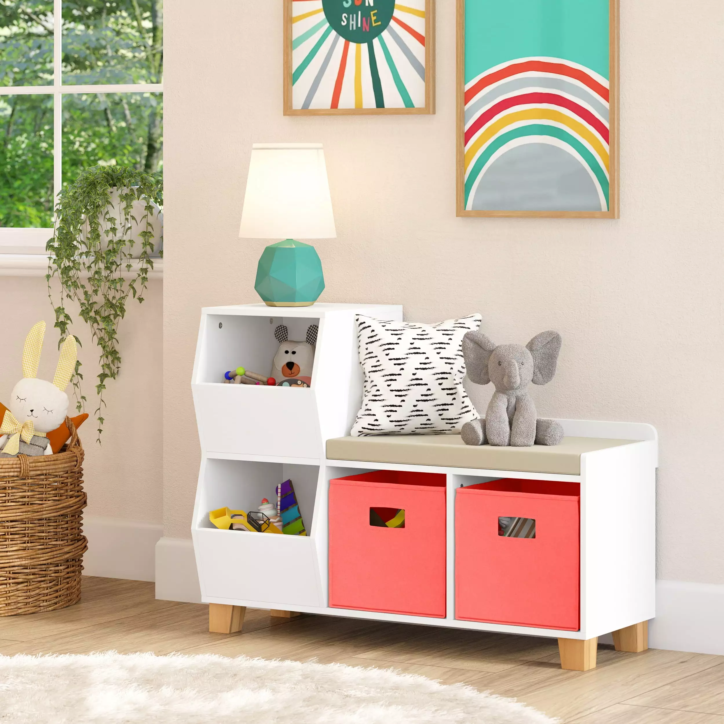 RiverRidge Kids Catch-All Multi-Cubby Storage Bench White