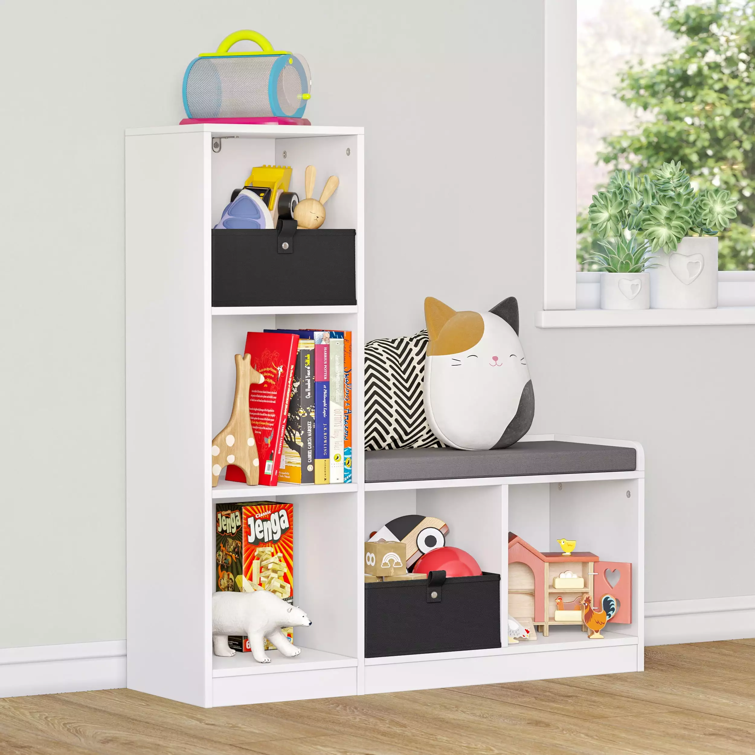 RiverRidge Kids 5 Cubby Storage Bench White