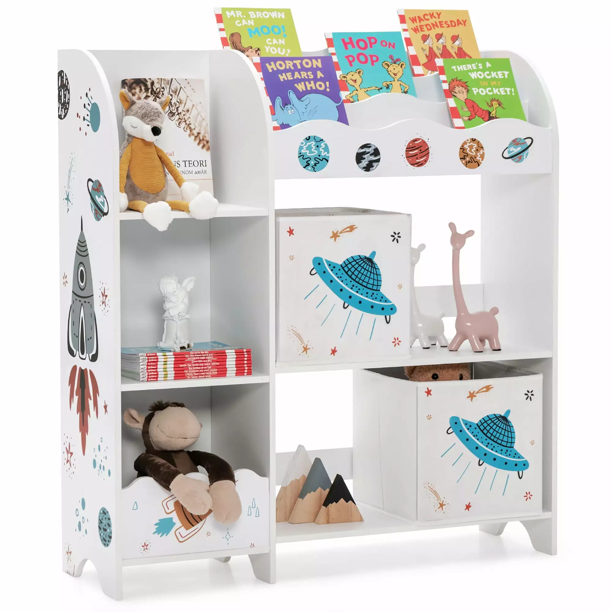 Costway Kids Toy and Book Organizer Children Wooden Storage Cabinet Storage Bins