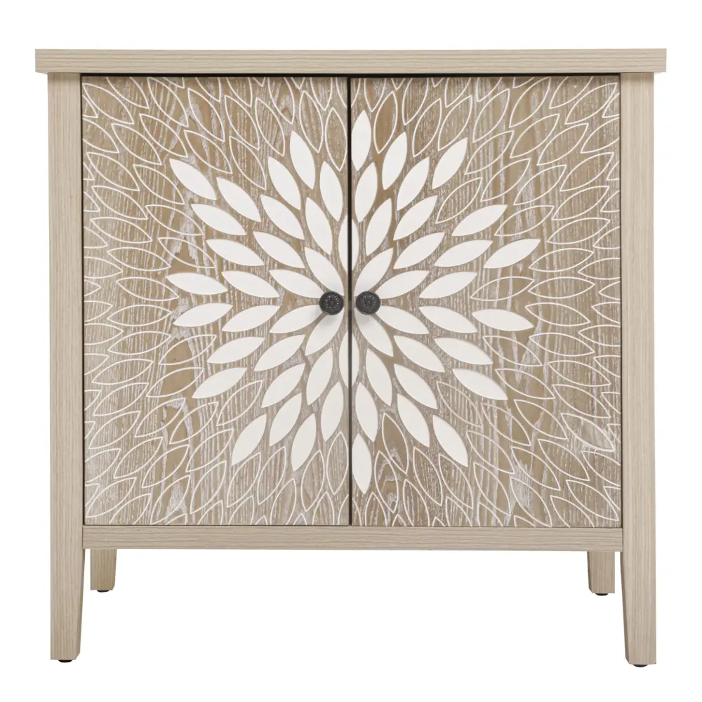 2 Door Carved Storage Cabinet Adjustable Shelf, Accent Furniture