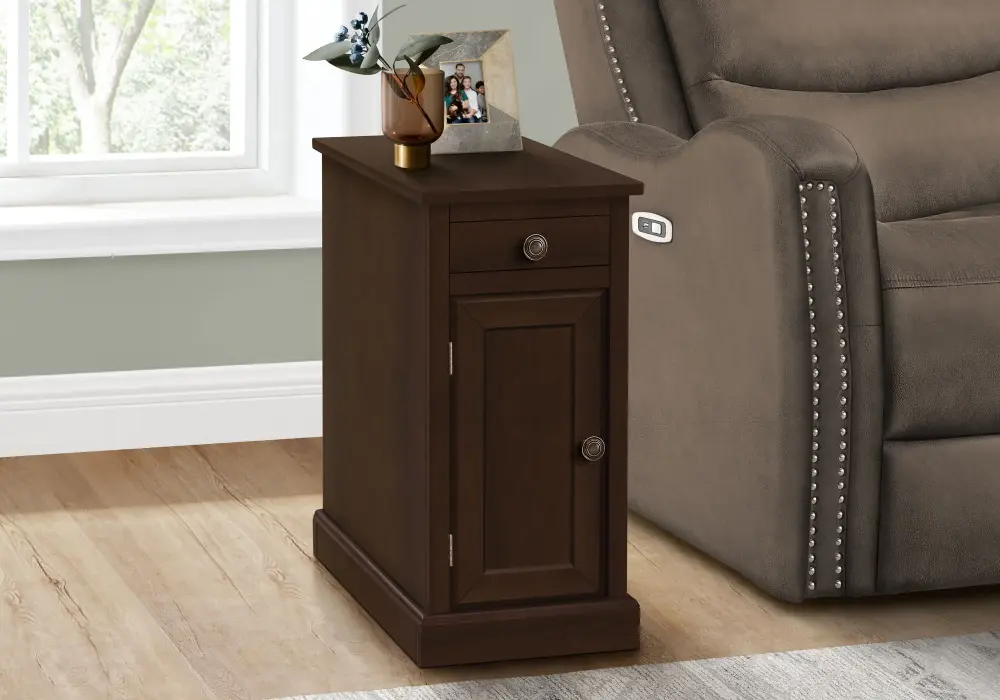 Handcrafted Accent End Table, Storage Drawer, Versatile Design - Espresso