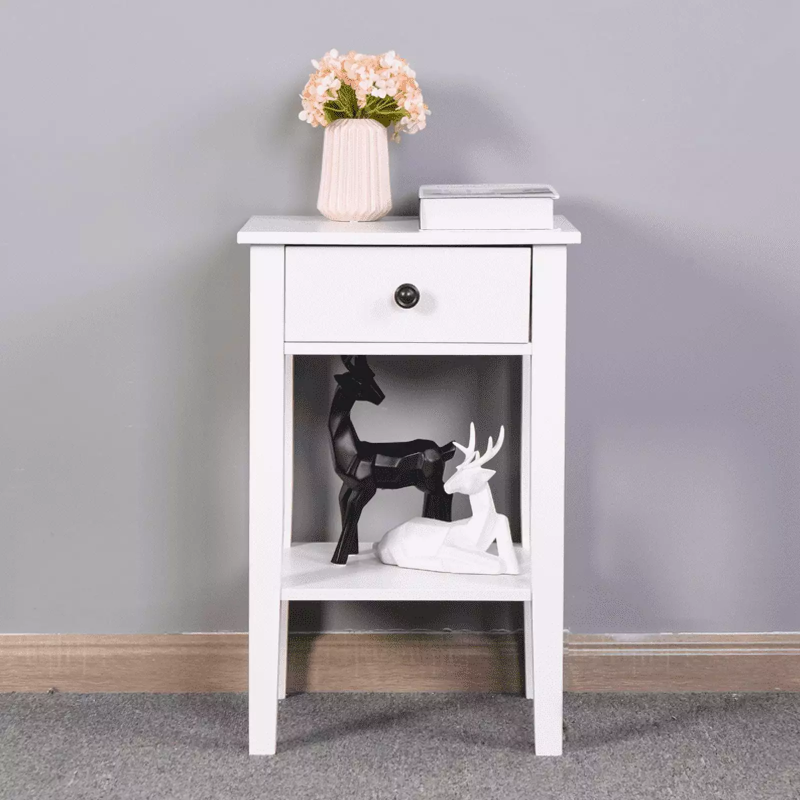 White Bathroom Floor-standing Storage Table Drawer Side Table Nightstand MDF Compact Furniture ONSMO