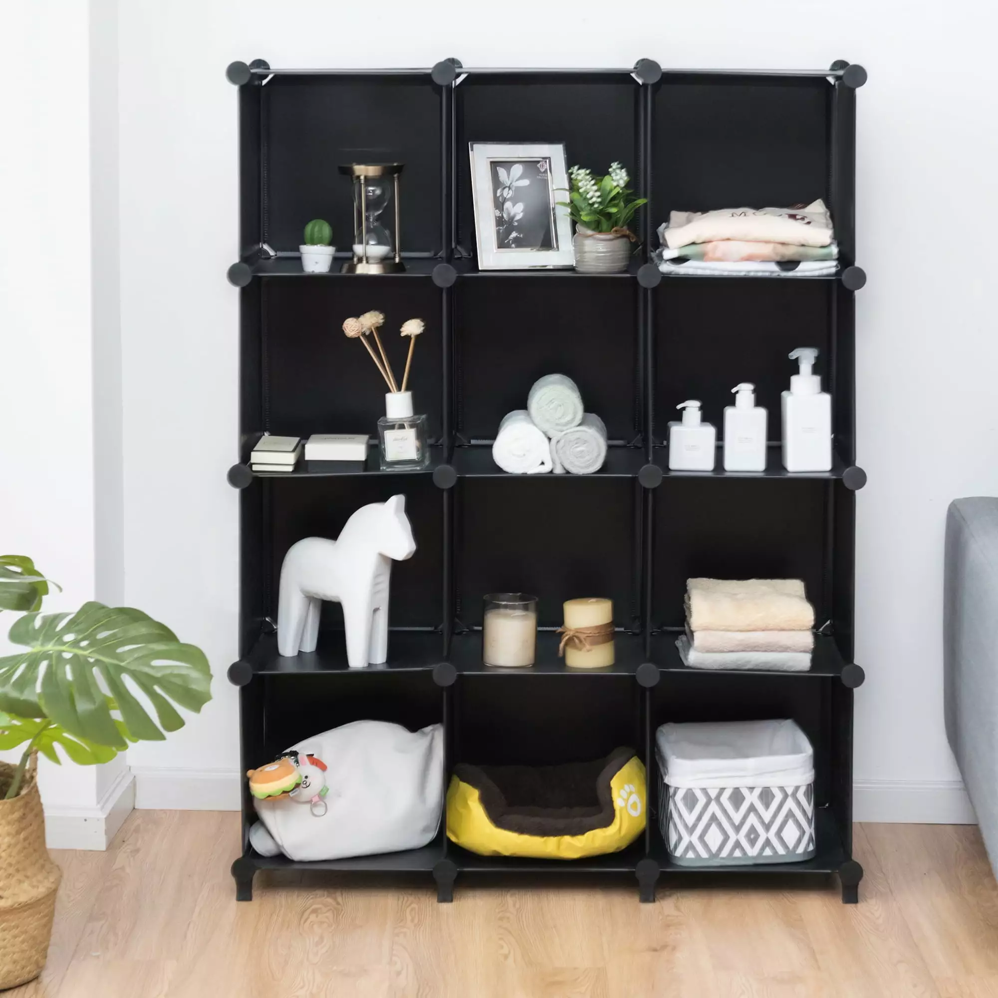 Gymax 12-Cube Plastic Storage Organizer Steel Frame Home Office