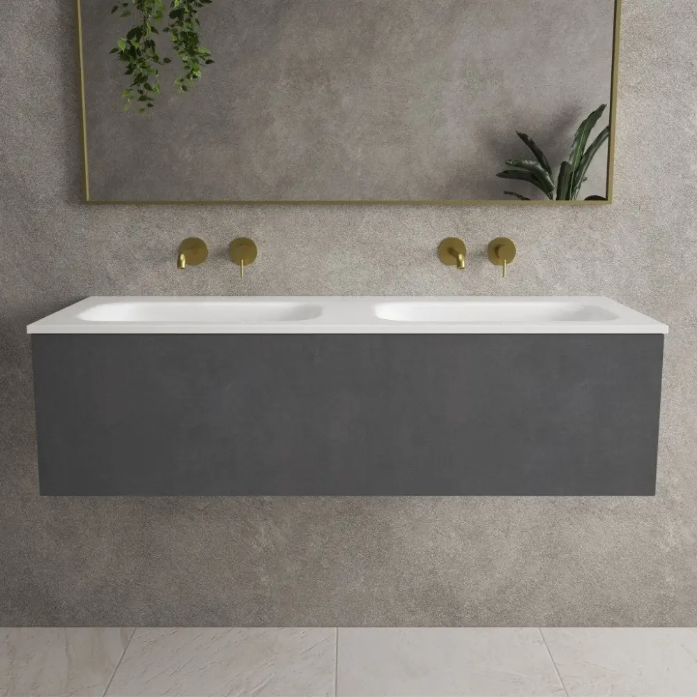 Raffinata One Drawer Vanity Unit Beyondstone Double Basin - Charcoal Concrete 1200mm
