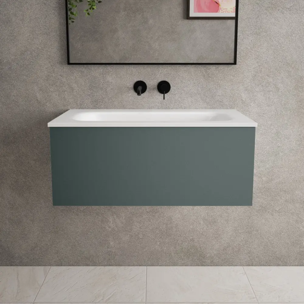 Raffinata One Drawer Vanity Unit Beyondstone Basin - Matt Ebony Green 800mm