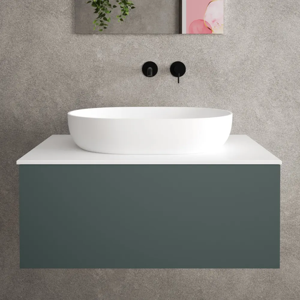 Raffinata Single Drawer Countertop Vanity Unit - Matt Charcoal Green 800mm