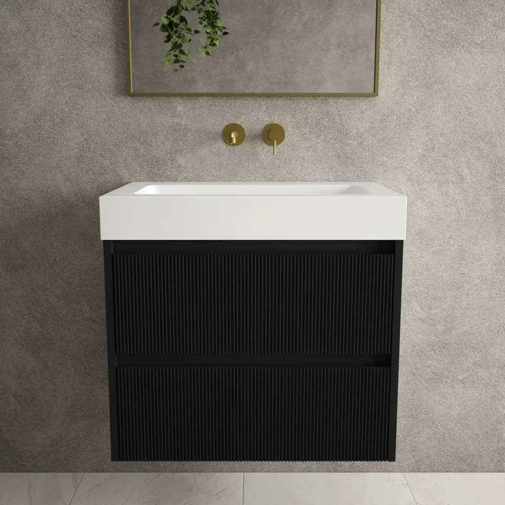 Scanalato Double Drawer Vanity Unit Beyondstone BLOC Basin - Clean Black 700mm