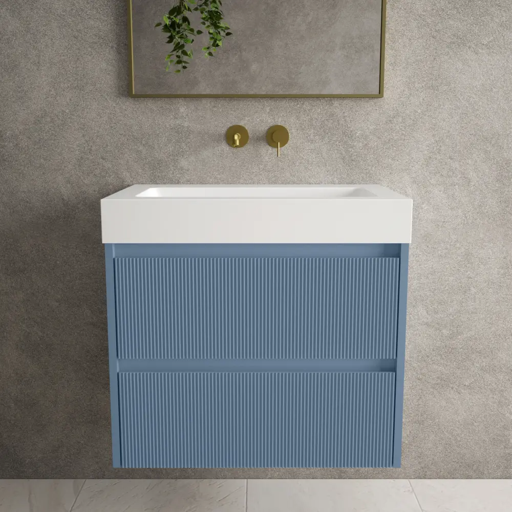 Scanalato Double Drawer Vanity Unit Beyondstone BLOC Basin - Plush Blue 700mm