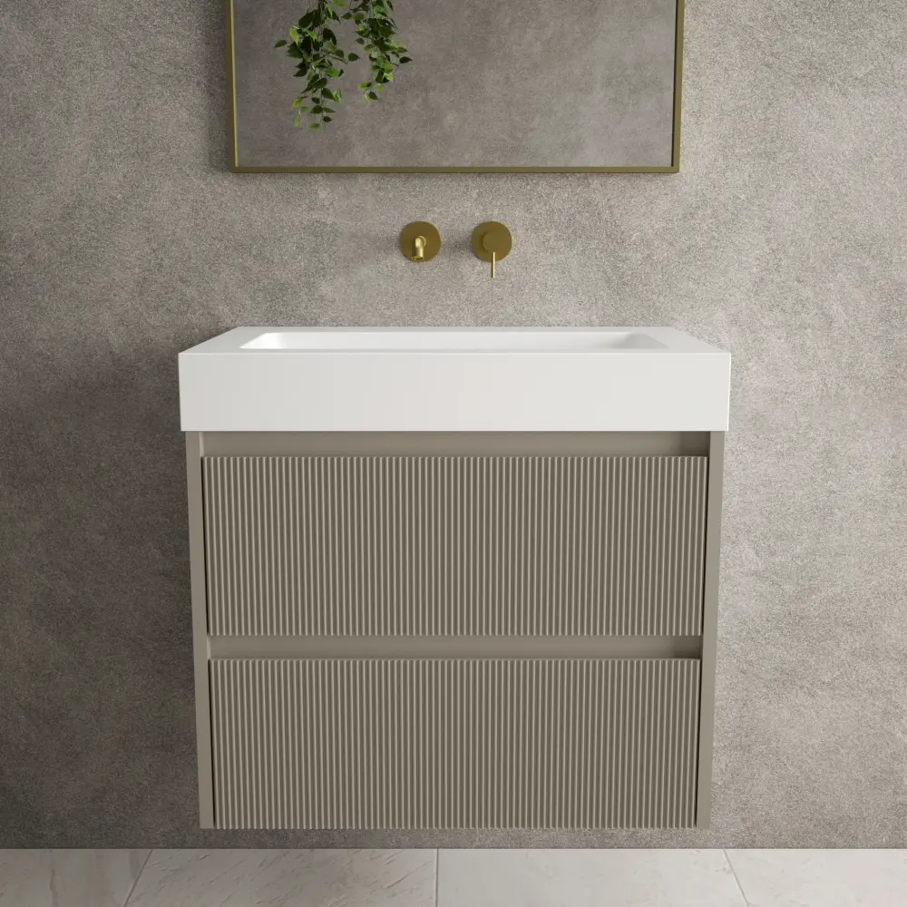 Scanalato Double Drawer Vanity Unit Beyondstone BLOC Basin - Yielding Taupe 700mm