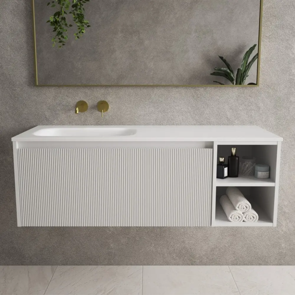 Scanalato One-only Drawer Vanity Unit Open Storage Space And Left Hand Beyondstone Basin - Soft Grey 1200mm
