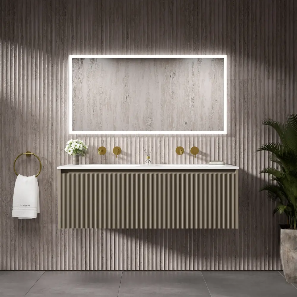 Scanalato Single Drawer Vanity Unit Beyondstone Paired Basin - Soft Taupe 1200mm