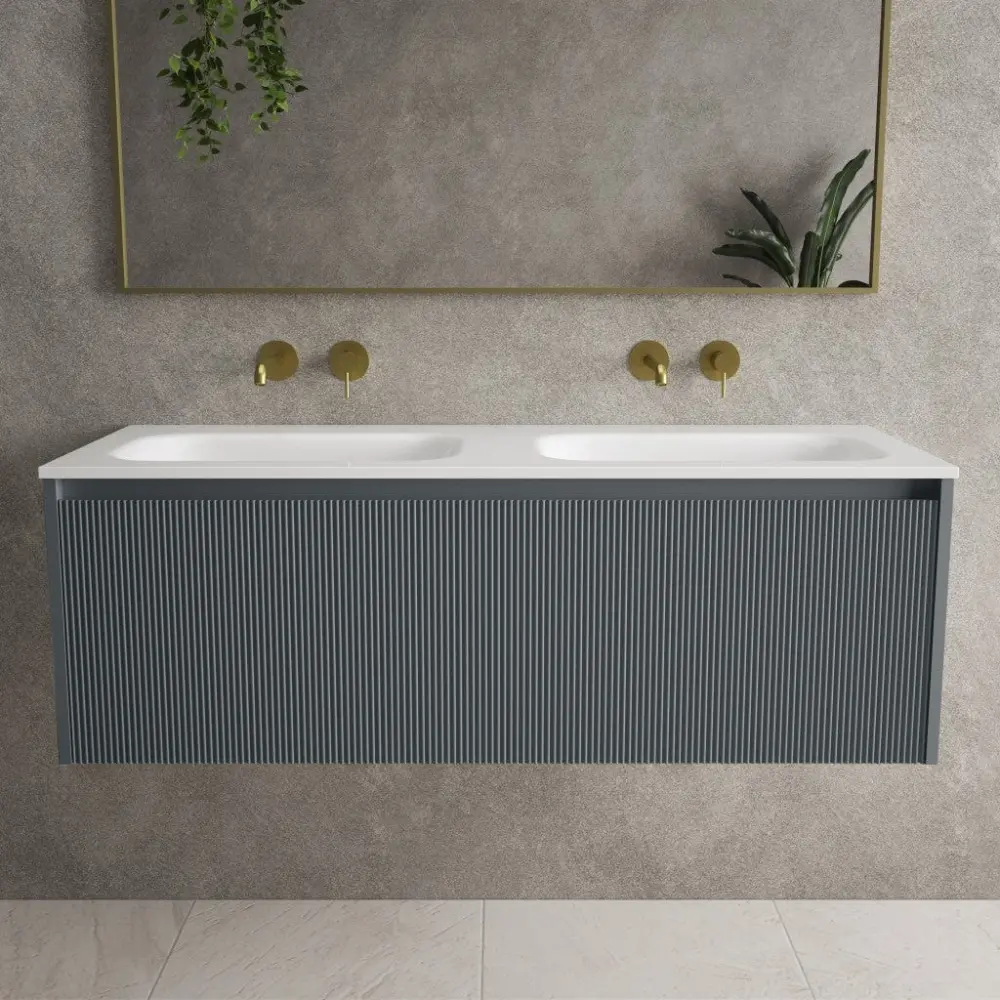 Scanalato Single Drawer Vanity Unit Beyondstone Twin Basin - Slate Grey 1200mm