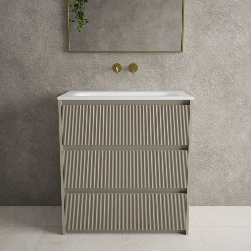 Scanalato Three Drawer Floor Standing Vanity Unit Beyondstone Basin - Yielding Taupe 800mm