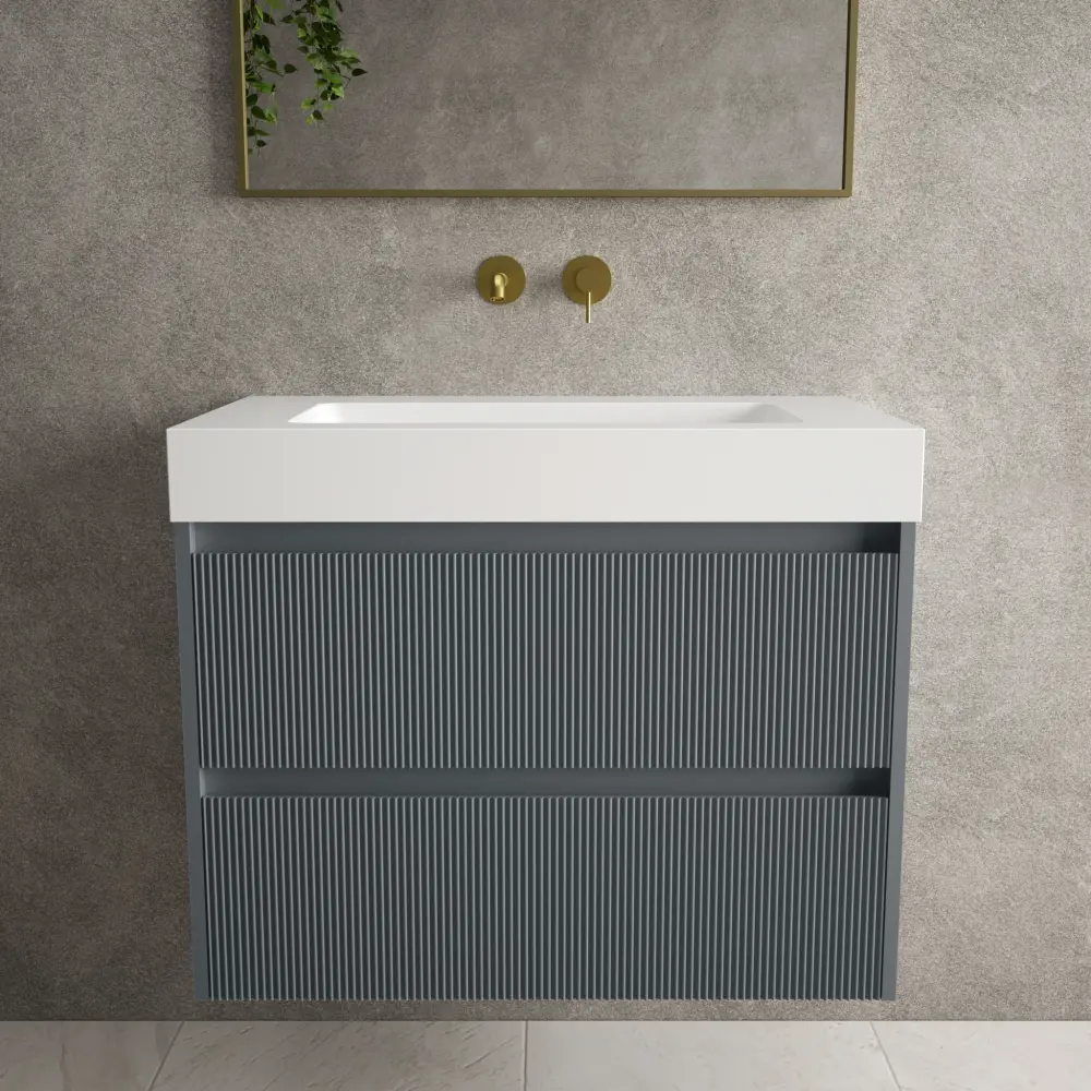 Scanalato Twin Drawer Vanity Unit Beyondstone BLOC Basin - Slate Grey 800mm