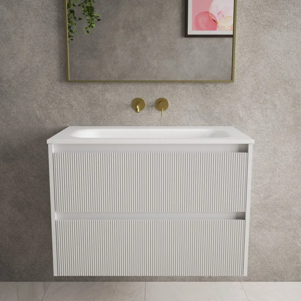 Scanalato Twin Drawer Vanity Unit Beyondstone Basin - Soft Grey 800mm