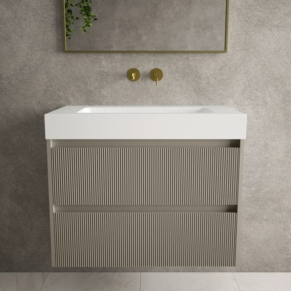 Scanalato Twin Drawer Vanity Unit Beyondstone BLOC Basin - Soft Taupe 800mm