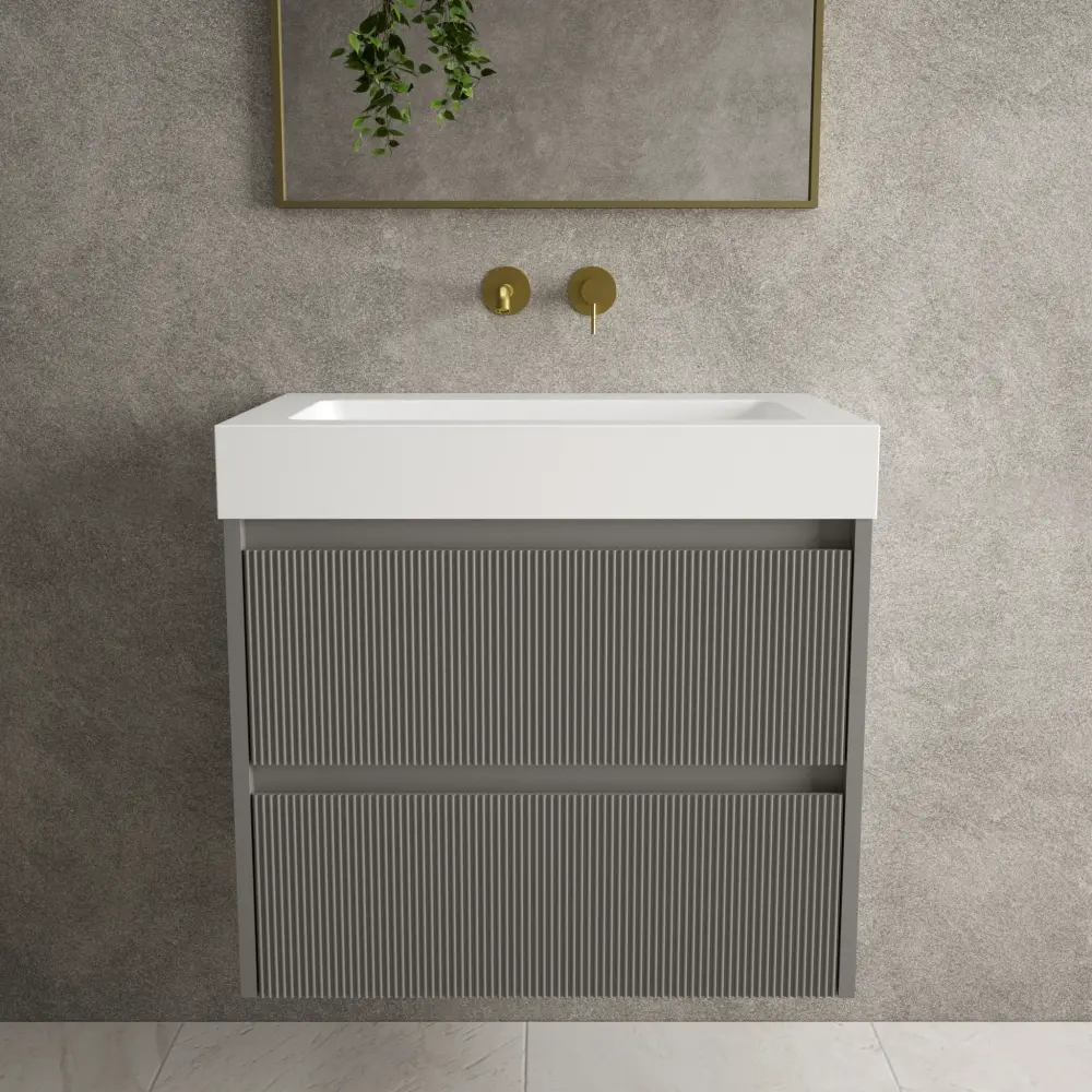 Scanalato Twofold Drawer Vanity Unit Beyondstone BLOC Basin - Rich Taupe 700mm