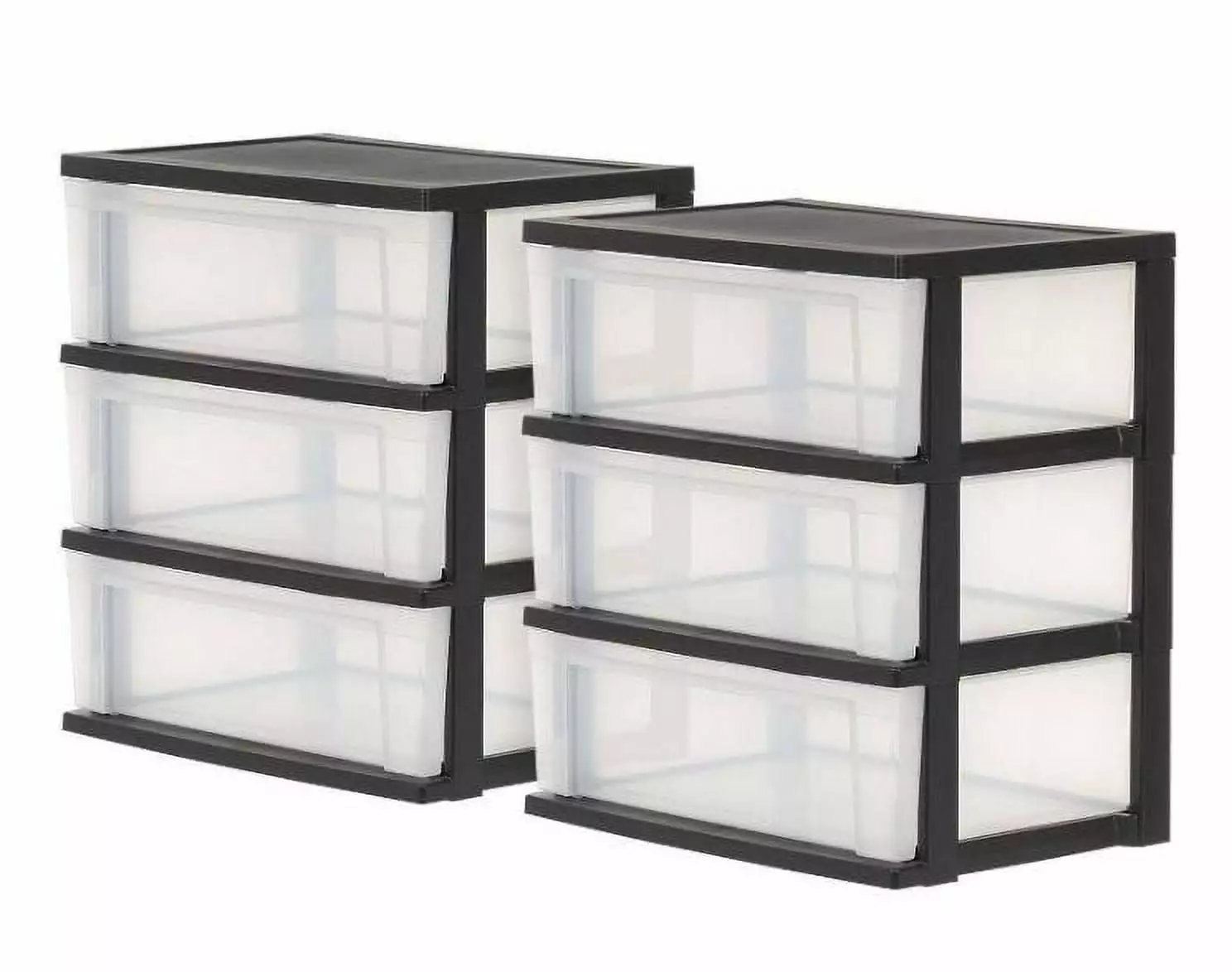 IRIS USA 3-Drawer Wide Plastic Storage Organizer Black Set 2 Home Office Organization