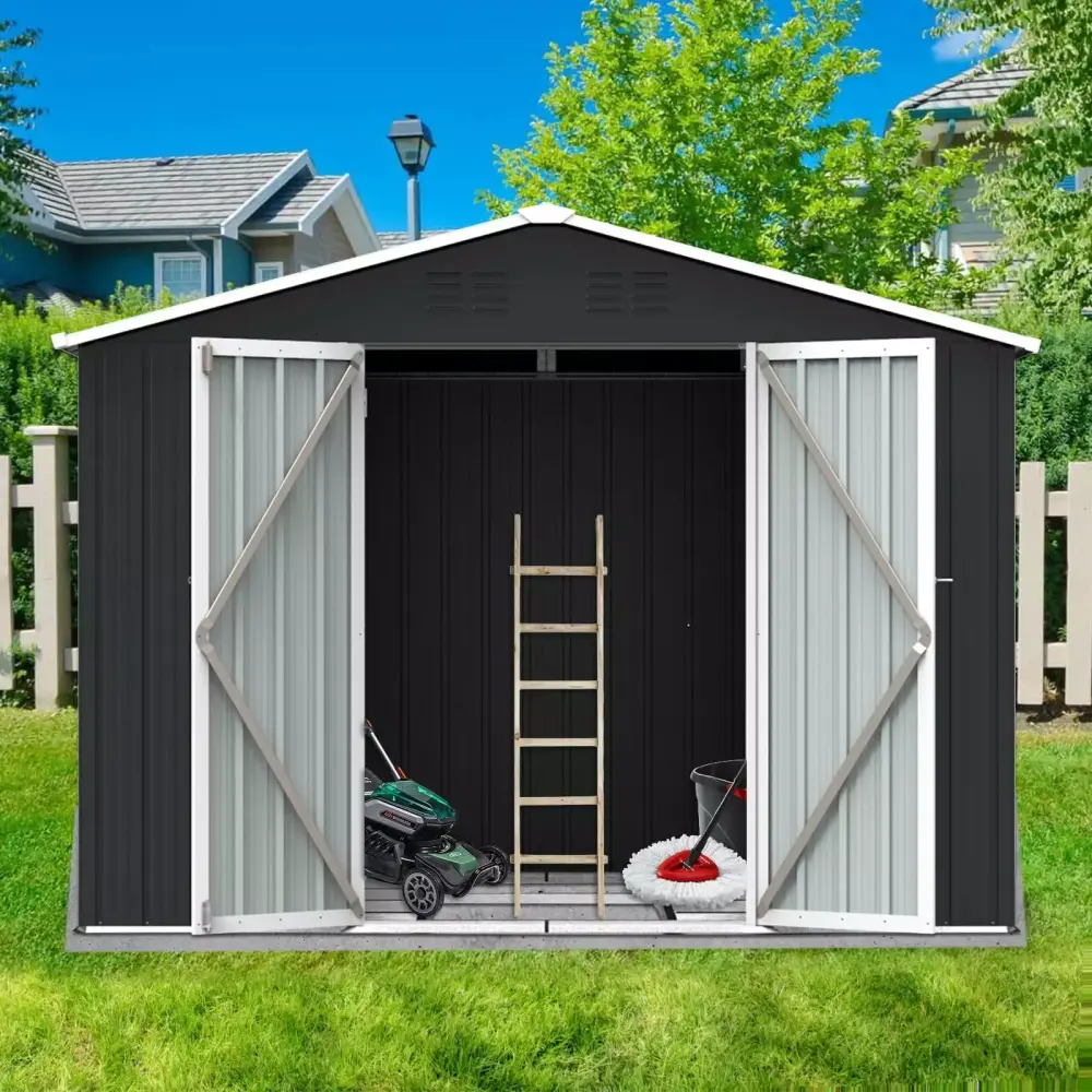 8ft x 6ft Metal Storage Shed Large Backyard Storage Sheds Lockable Door Garage Patio Garden Storage Shed Lawnmower Garden ...