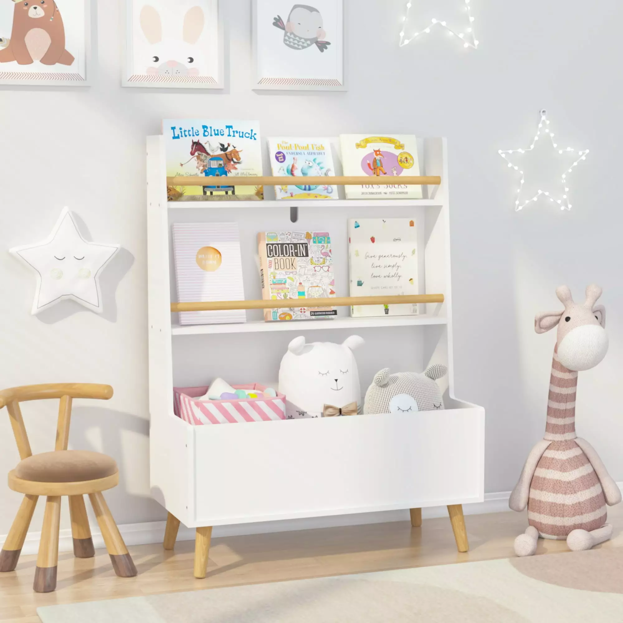 IbayNawi Toy Storage Cabinet 3-Shelf Kids Bookcase Arranger Wood Legs