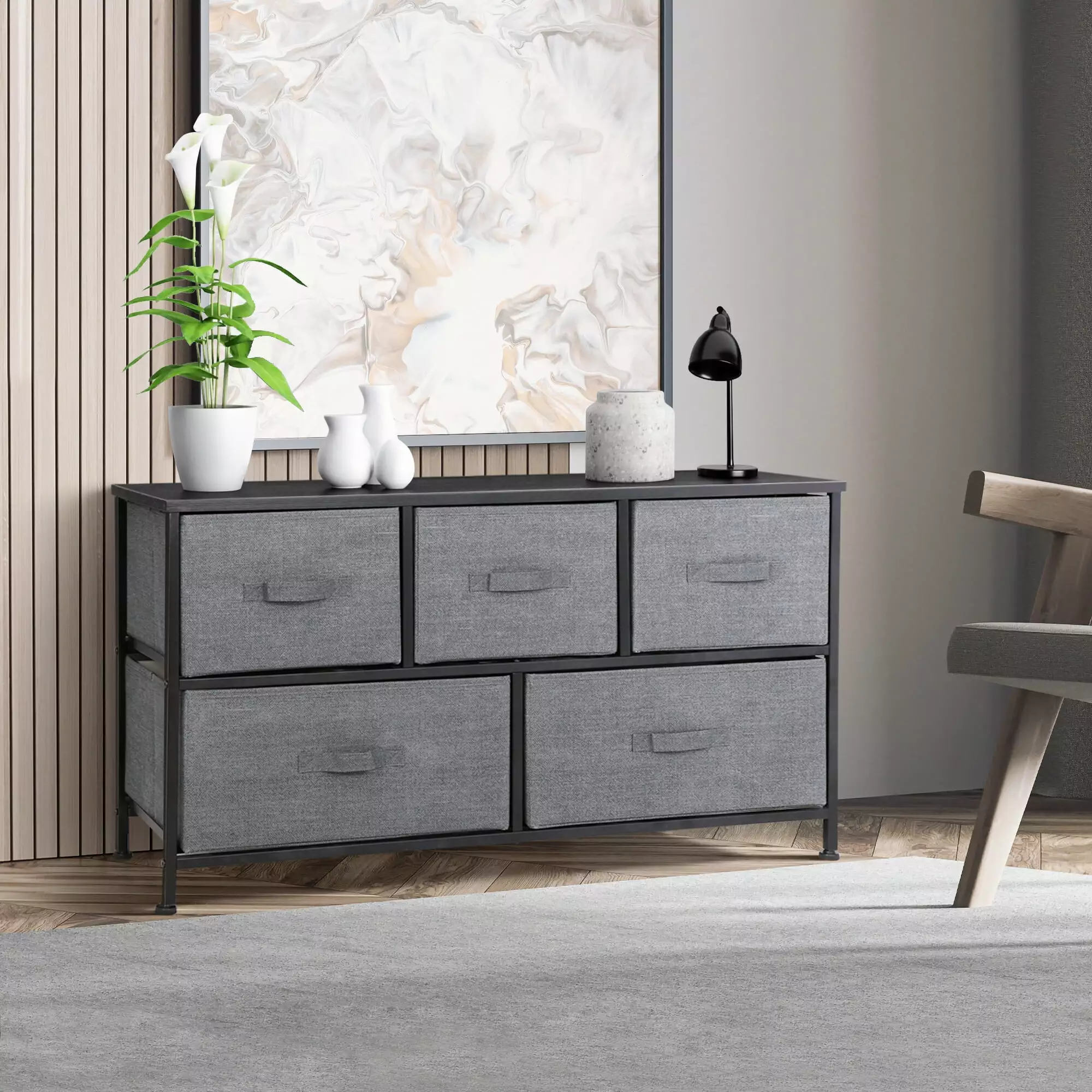 ZENY 2 Tiers Sturdy Steel Frame Wide Dresser Storage Tower Entryway Storage Gray