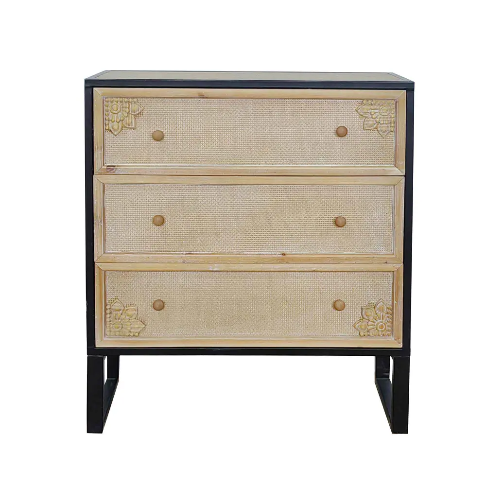 Midnight Metal and Wood Chest 3 Floral Design Drawers, 31-1/2'' x 11-1/2'' x 35-1/2''