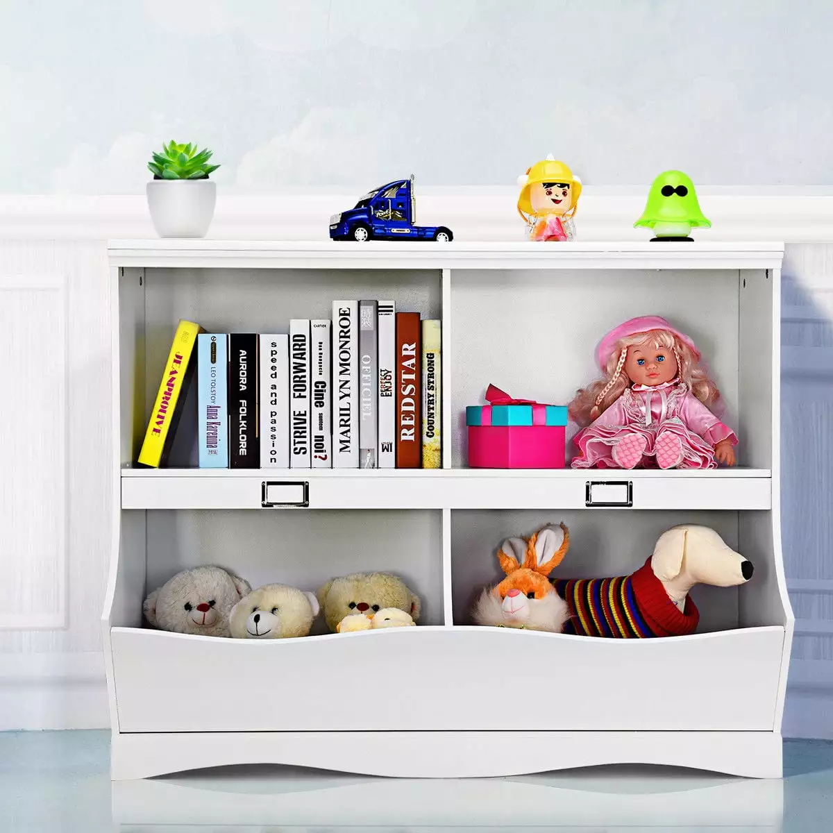 Gymax Children Storage Unit Kids Bookshelf Bookcase Baby Toy Arranger Shelf White
