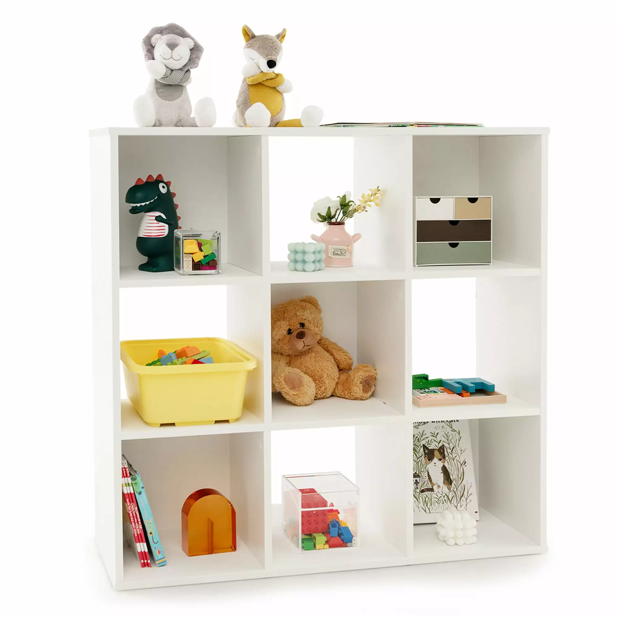 Costway 9-Cube Wooden Toy Storage Organizer Kids Bookcase Display Shelf