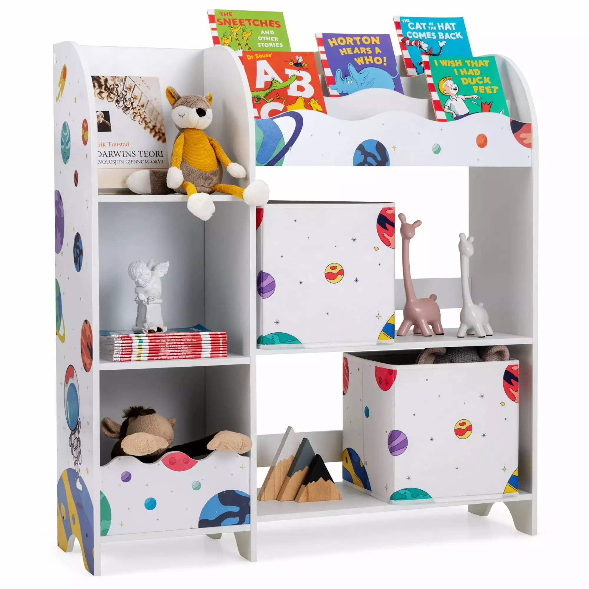 Costway Kids Toy and Book Arranger Children Wooden Storage Cabinet Storage Bins