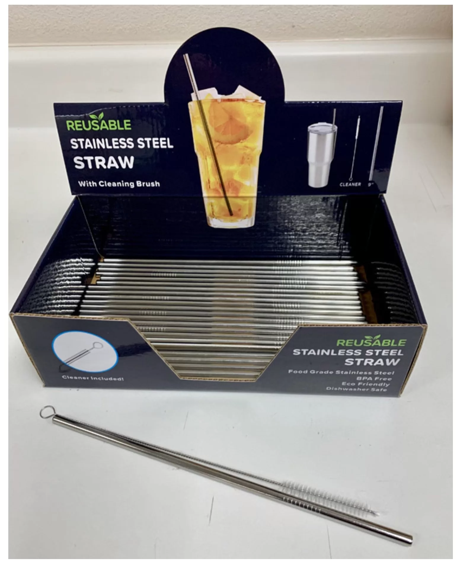 Hitt HE0152 Stainless Steel Straw & Cleaning Brush Silver