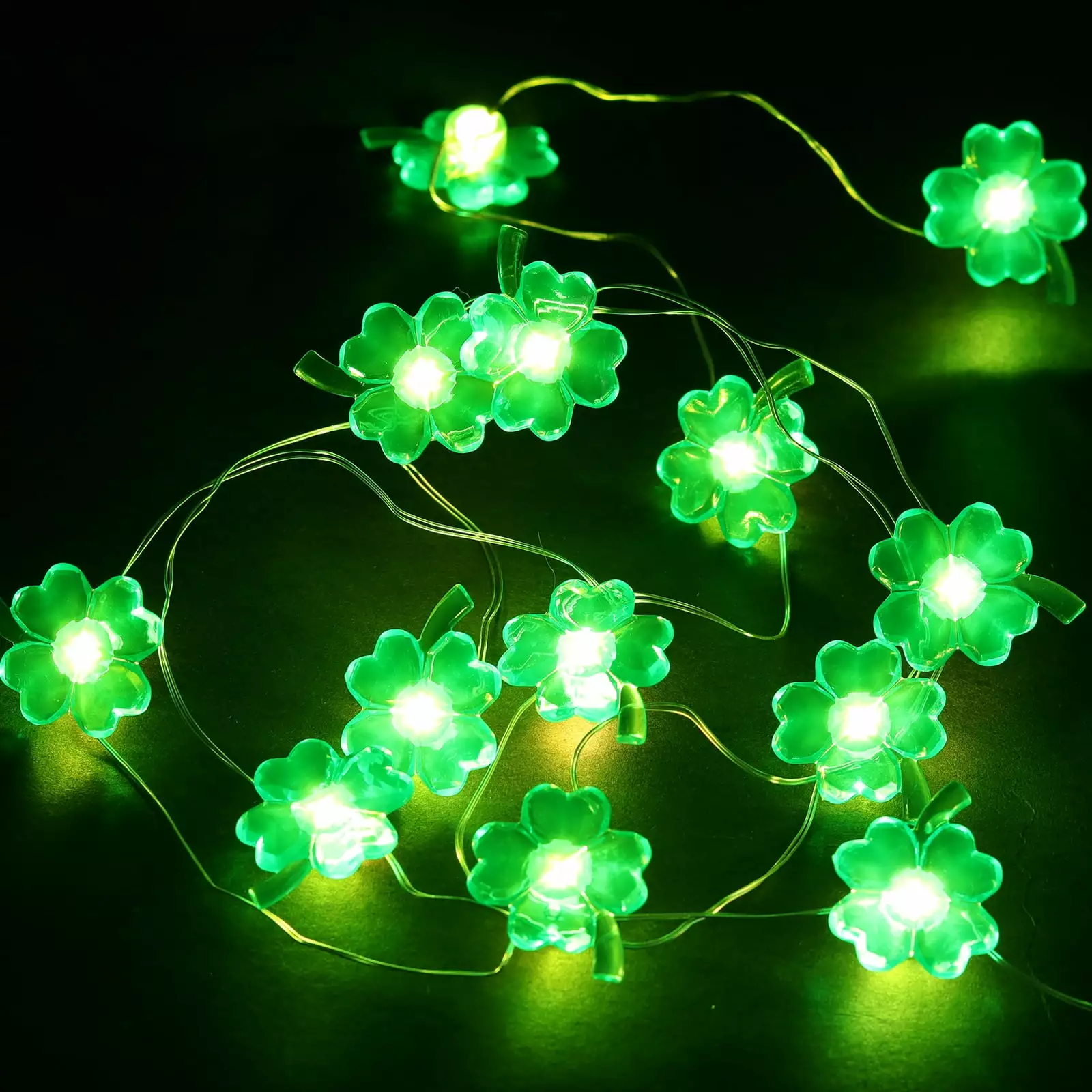 GuassLee Four-Leaves String Lights LED 10ft 50 LED Green String Lights St. Patrick's Day Irish Festival