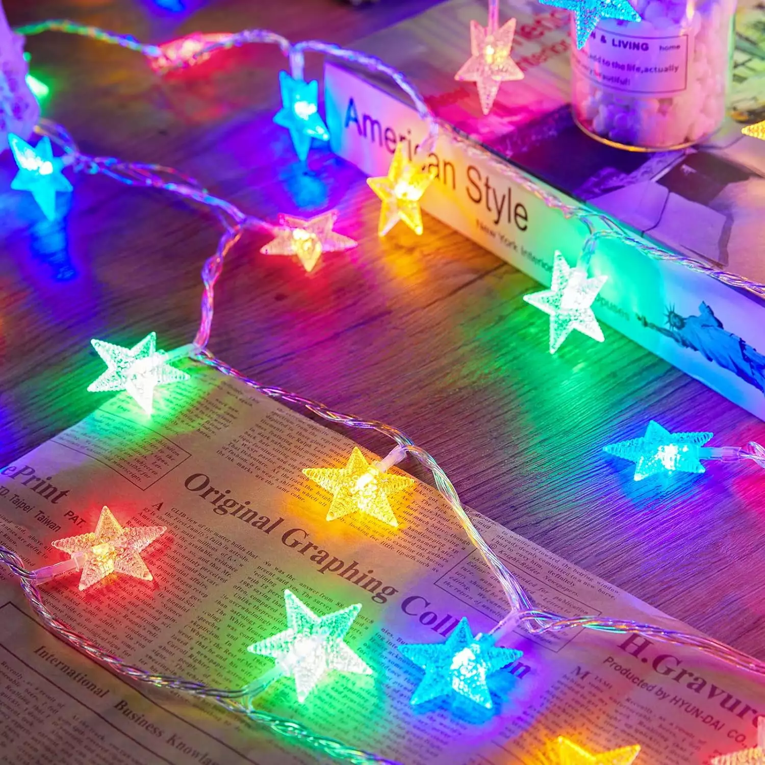17 ft 50 LED Star String Lights Battery Operated Timer Waterproof Fairy Lights Indoor Outdoor Party Wedding Decor Multi-Co...