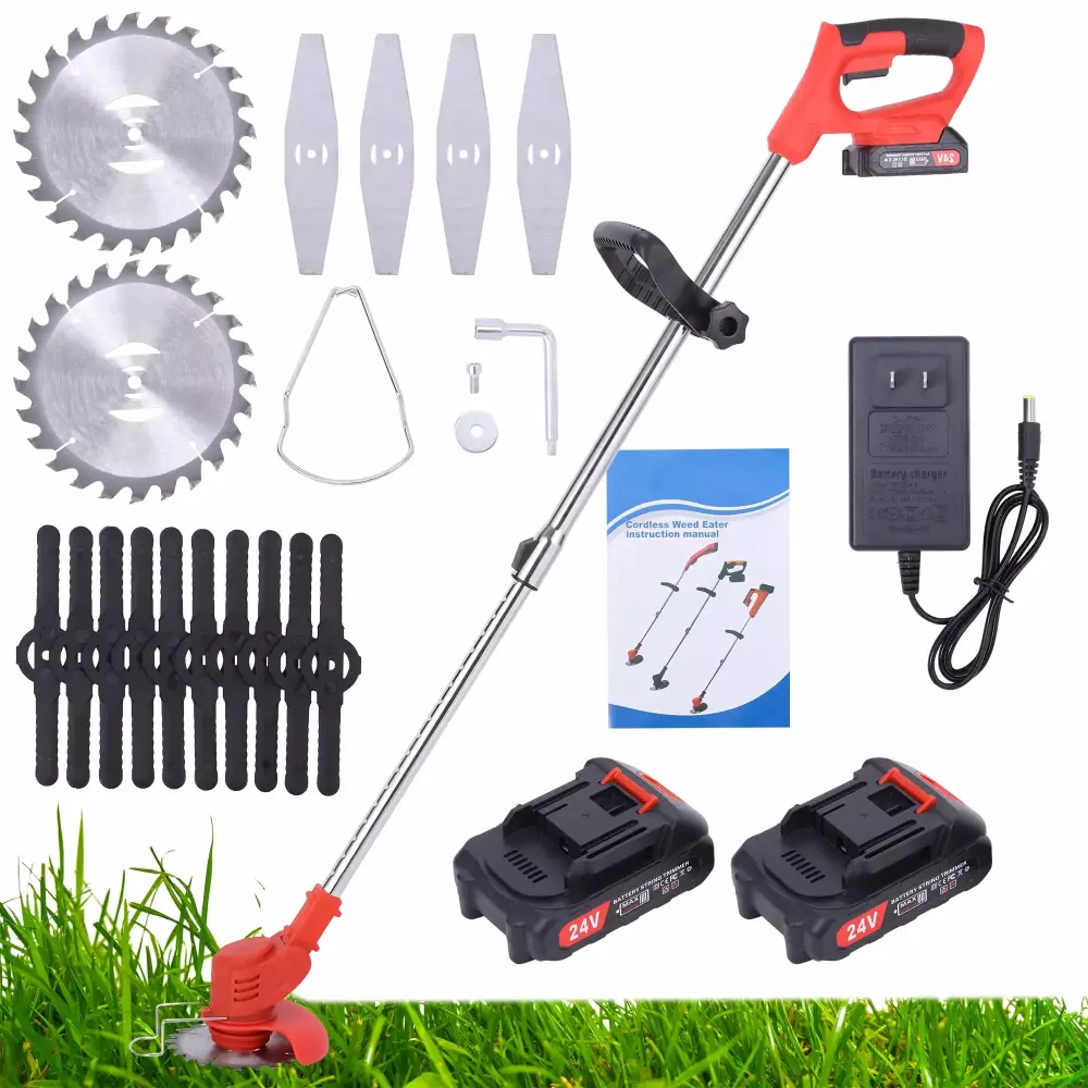 Cordless Weed Wacker Battery Powered 24V Electric Grass Trimmer Two Batteries Lawn Mowing